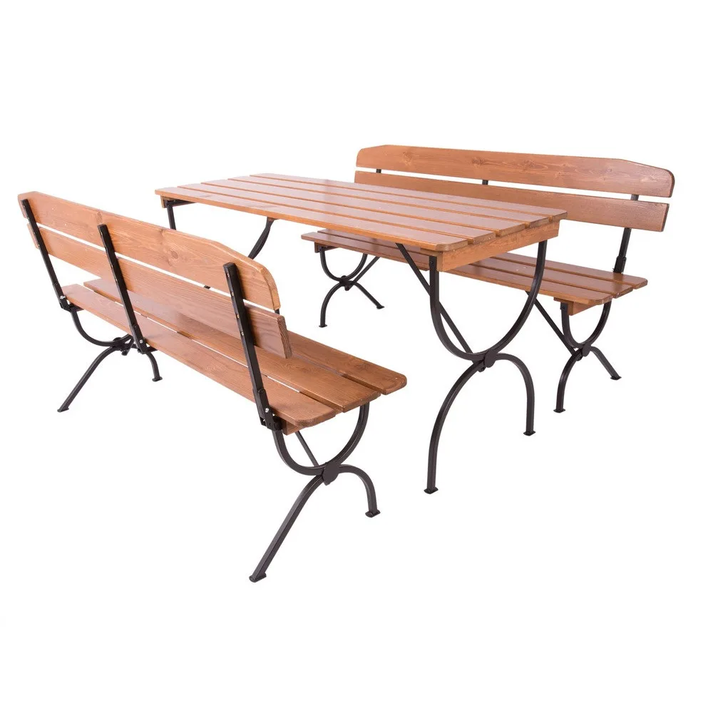Rojaplast Bravo fenyőből készült összecsukható, lakkozott kerti bútor garnitúra, 160 cm