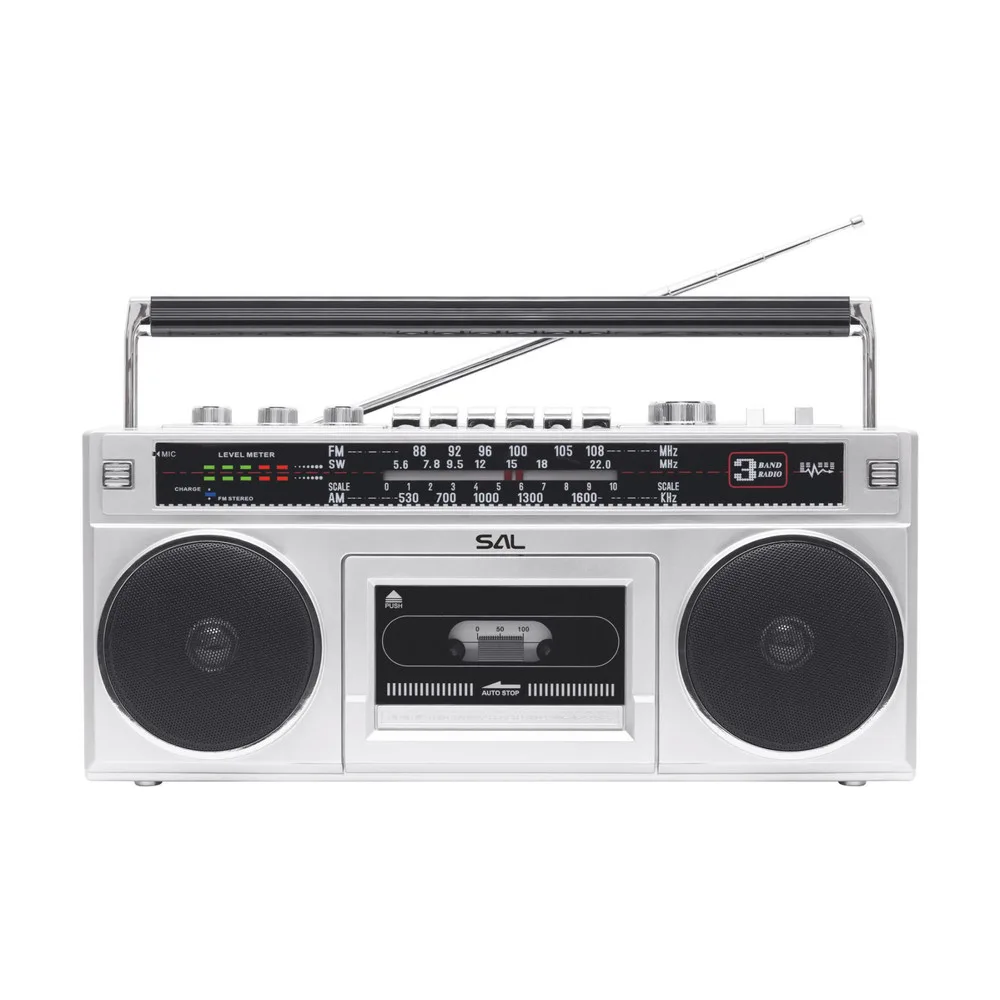 SAL RRTBRONX sztereó kazettás rádiós magnó, Bluetooth, USB, microSD, MP3, multi-felvétel és archiválás, 3-sávos rádió