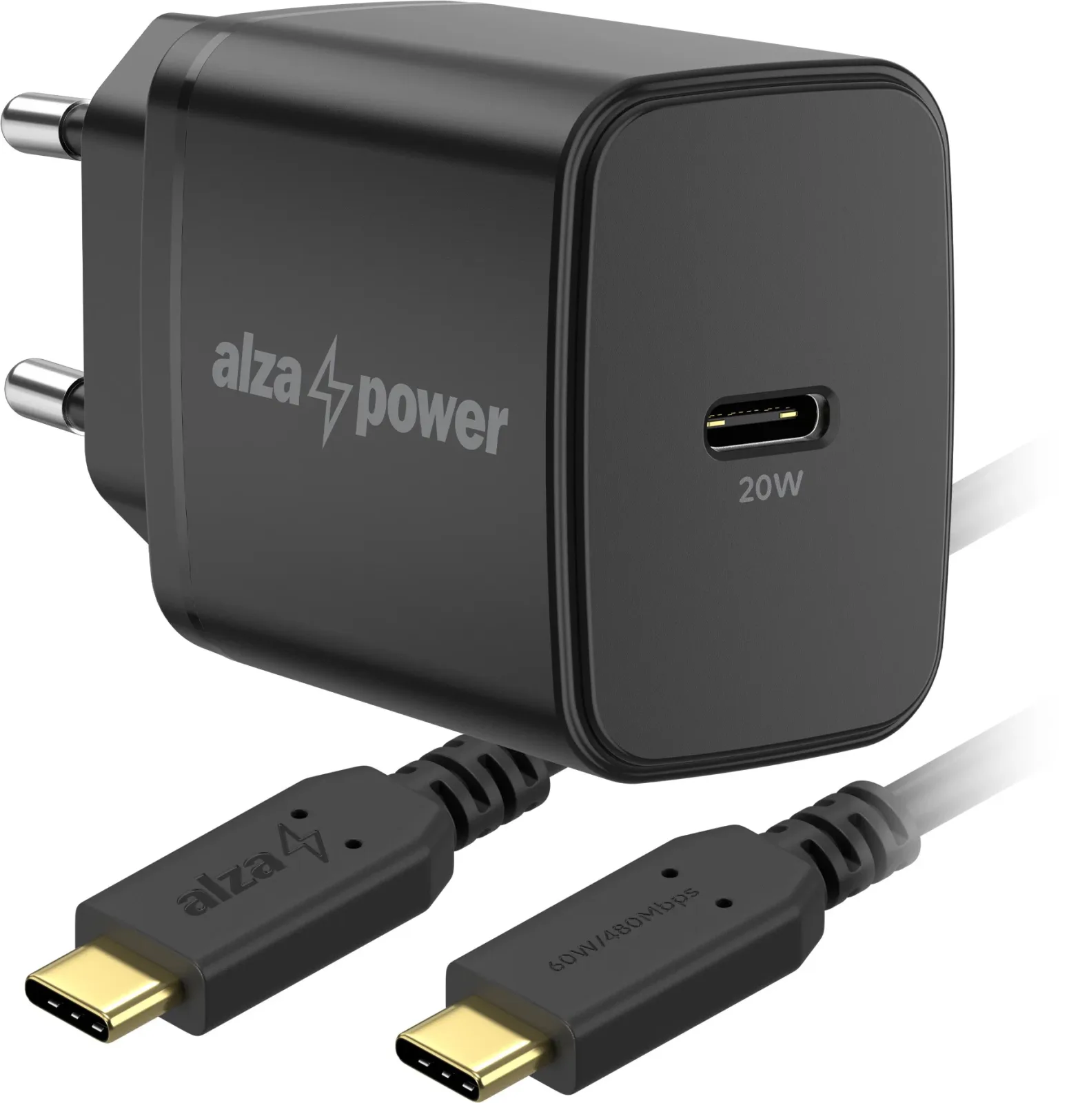AlzaPower A110C Fast Charge 20 W fekete + Core USB-C 2.0 60 W, 1 m, fekete